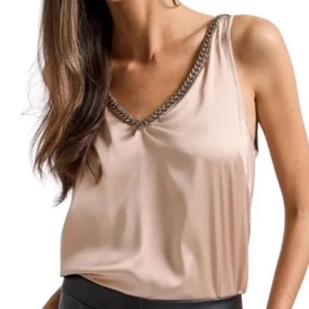 Generation Love Dallas tank with silver chain detail- latte